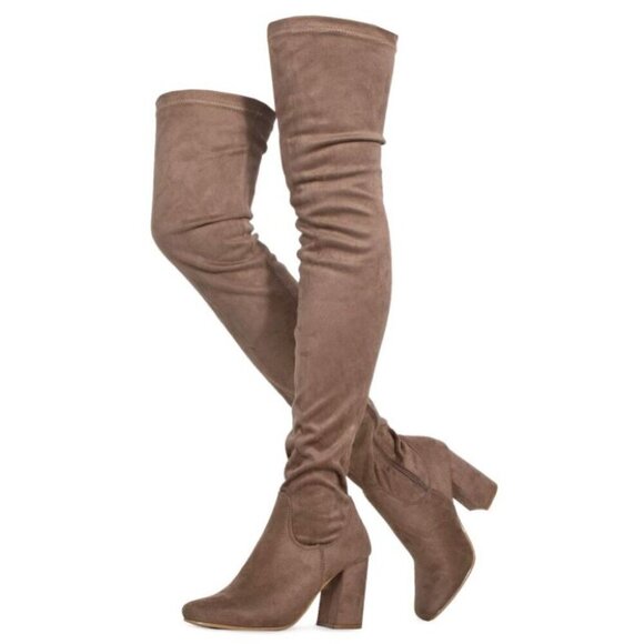 NEW Room of Fashion Thigh High Stretch Fabric Boots Chunky Heel 9 - Picture 1 of 8